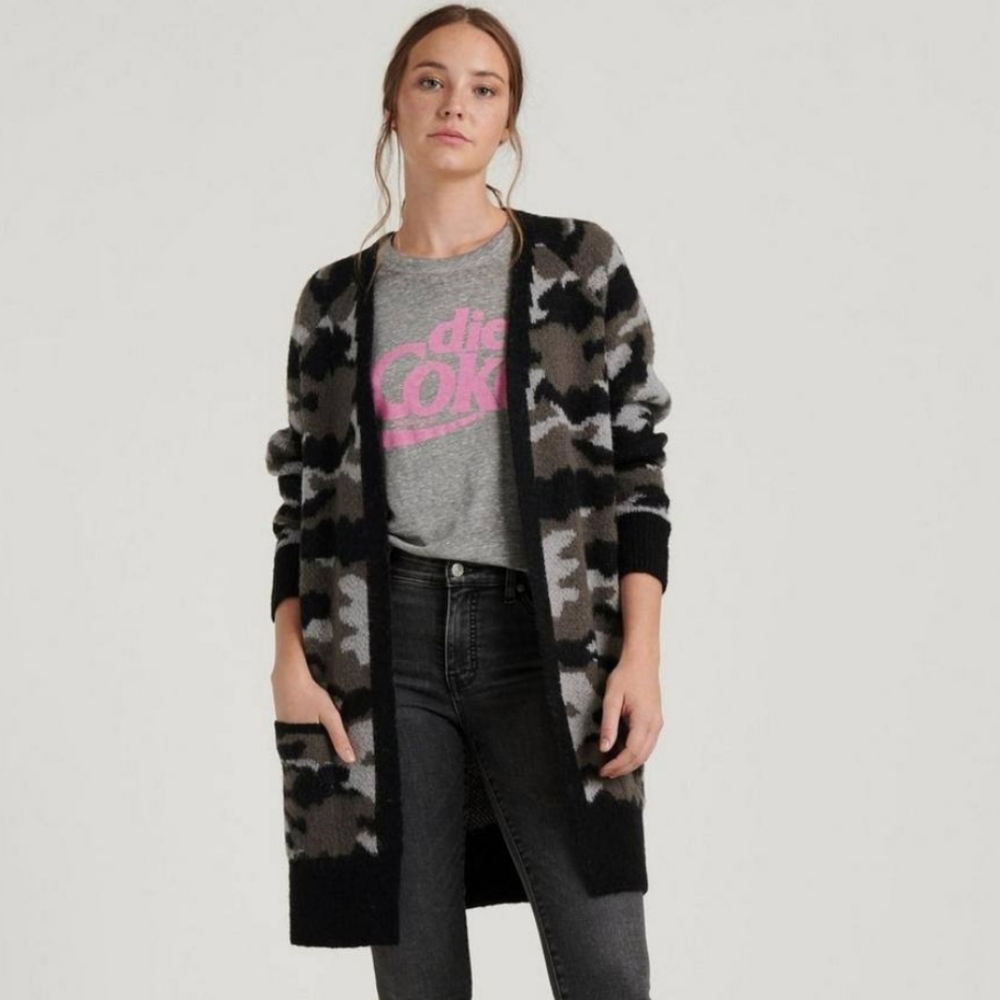LUCKY BRAND Camouflage Printed Open Cardigan Sweater